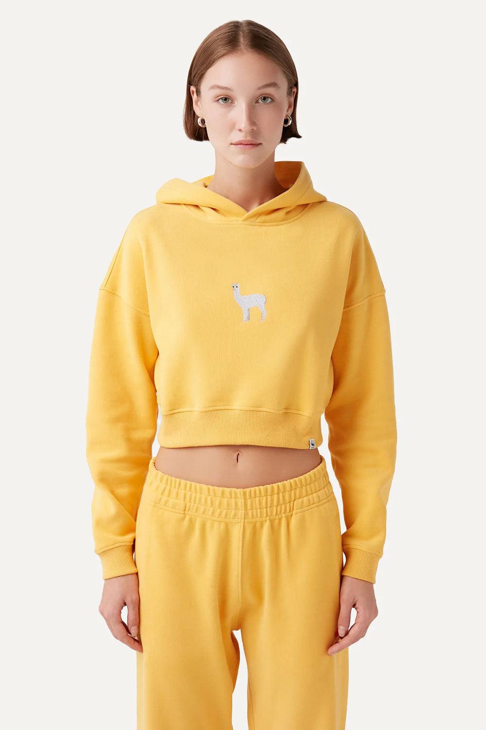 WWF Market-Lama Crop Hoodie - Yellow-Sweatshirts & Hoodies-2-milagron.live