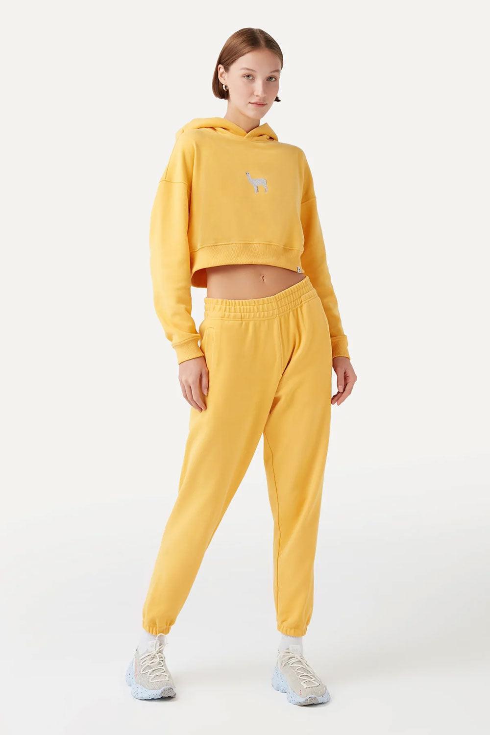 WWF Market-Lama Crop Hoodie - Yellow-Sweatshirts & Hoodies-4-milagron.live