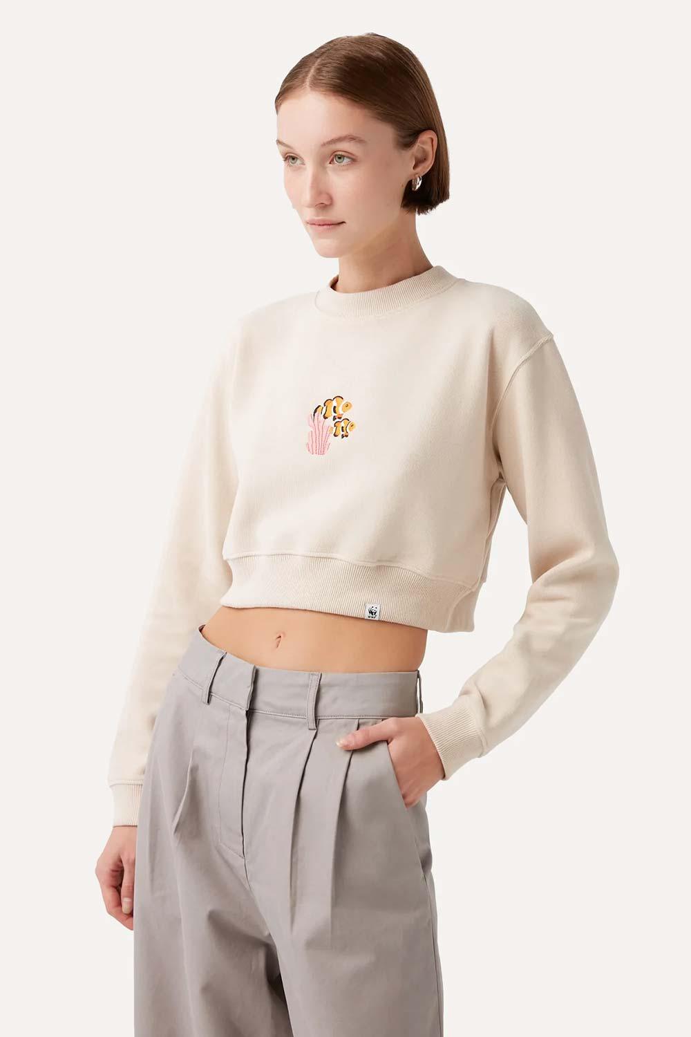 WWF Market-Palyaço Balığı Crop Sweatshirt - Bej-Sweatshirts & Hoodies-2-milagron.live