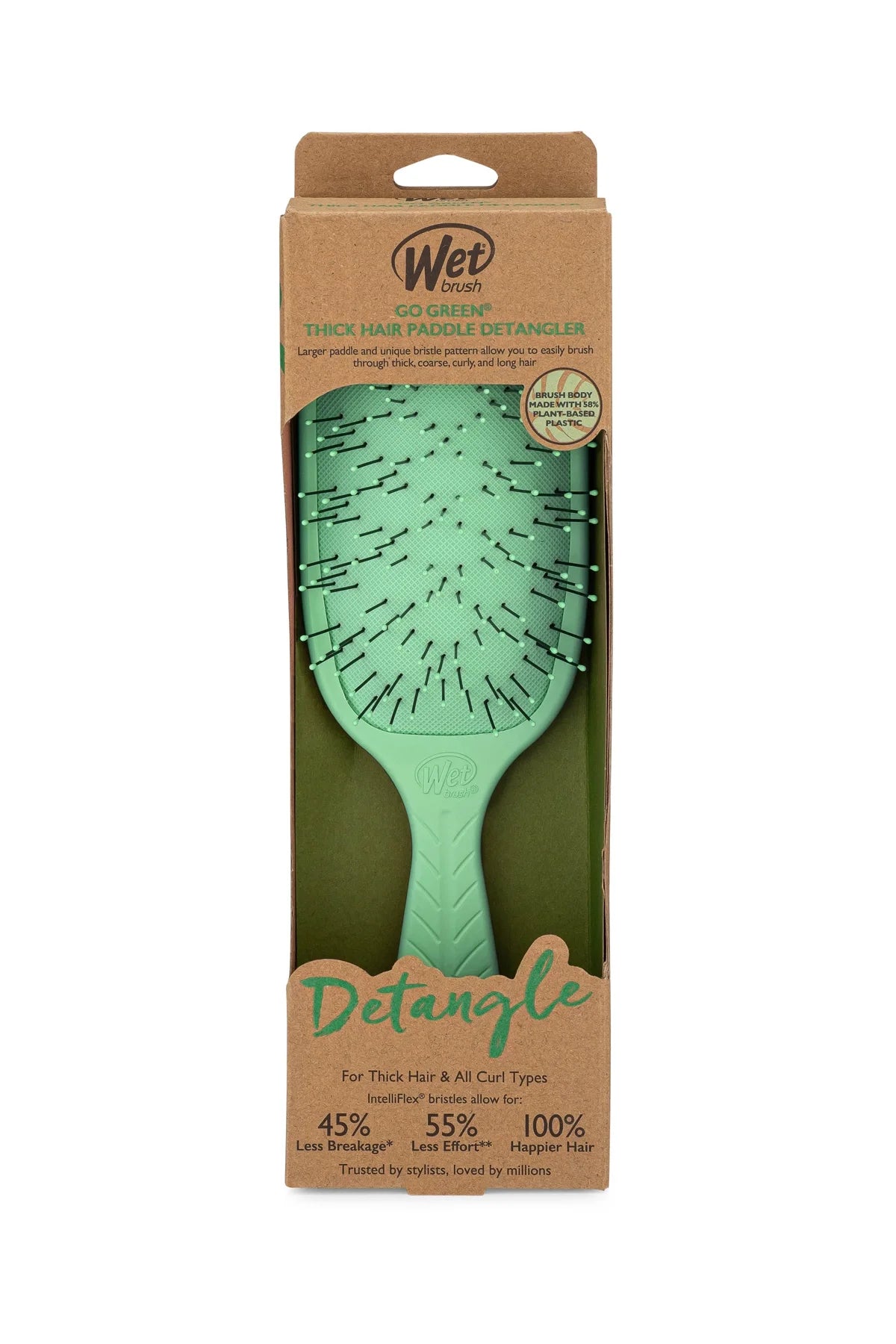 Wet Brush Go Green Paddle Detangler Kalın Telli Saçlar İçin Geniş Saç Fırçası Yeşil