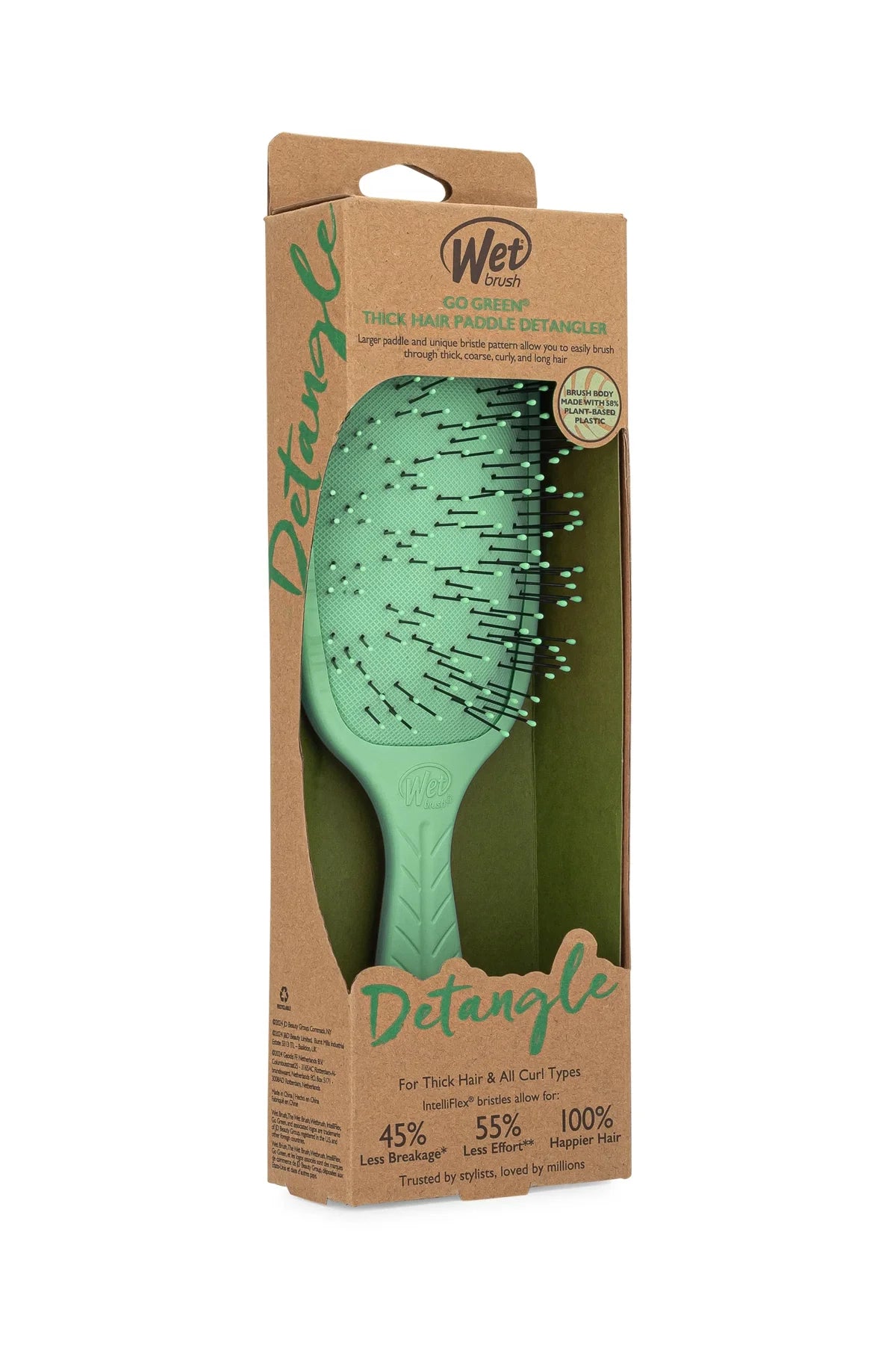 Wet Brush Go Green Paddle Detangler Kalın Telli Saçlar İçin Geniş Saç Fırçası Yeşil