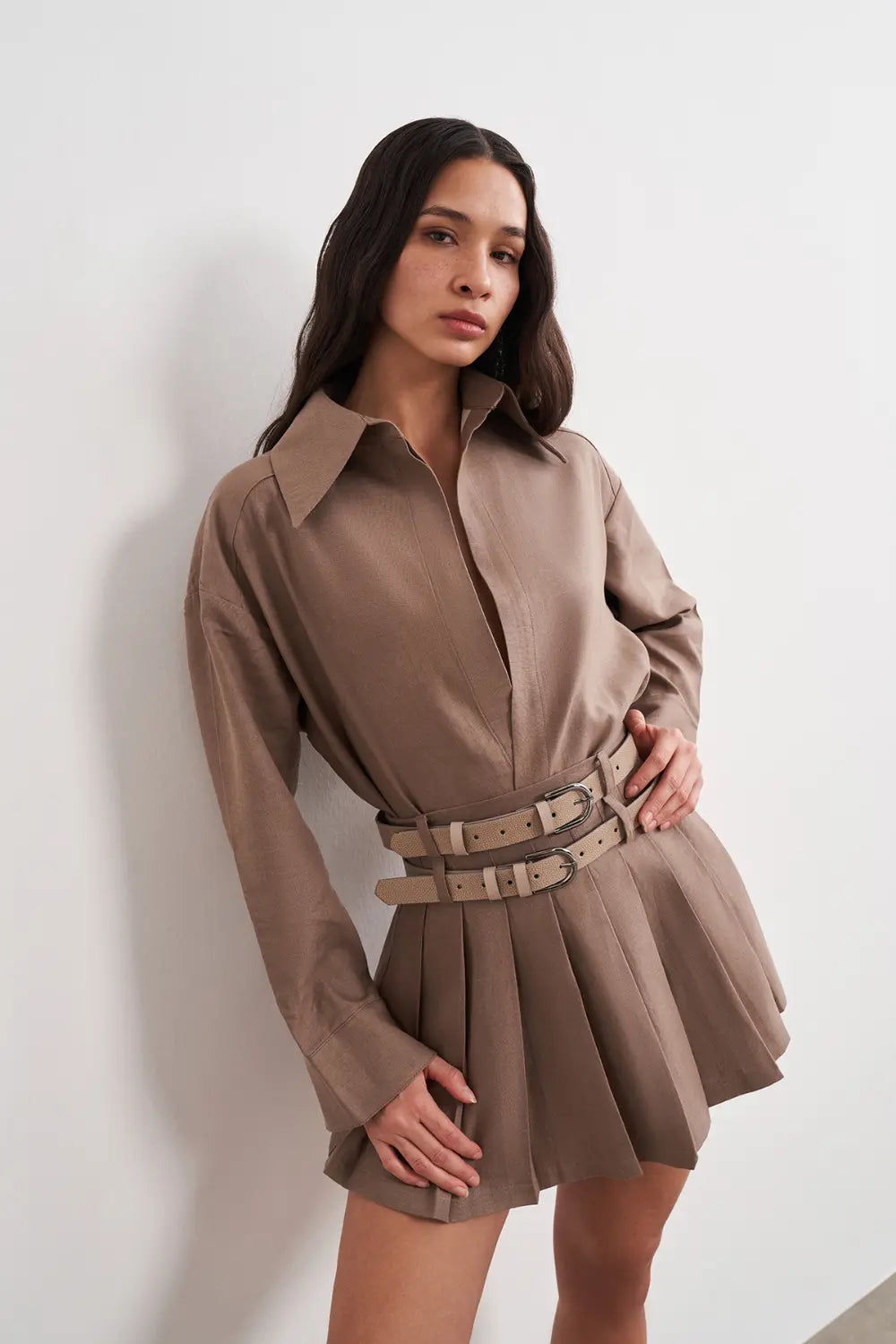 Damla Detaylı Maxi Keten Elbise - 4