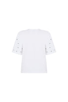 Wingcott-Ekru Taş İşlemeli Vatkalı Yarım Kollu Tişört-T-Shirts-2-milagron.live