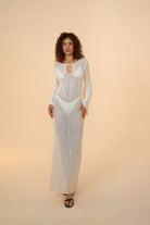 Mozto-Amaris Knitted White Maxi Beach Dress-Elbise-2-milagron.live