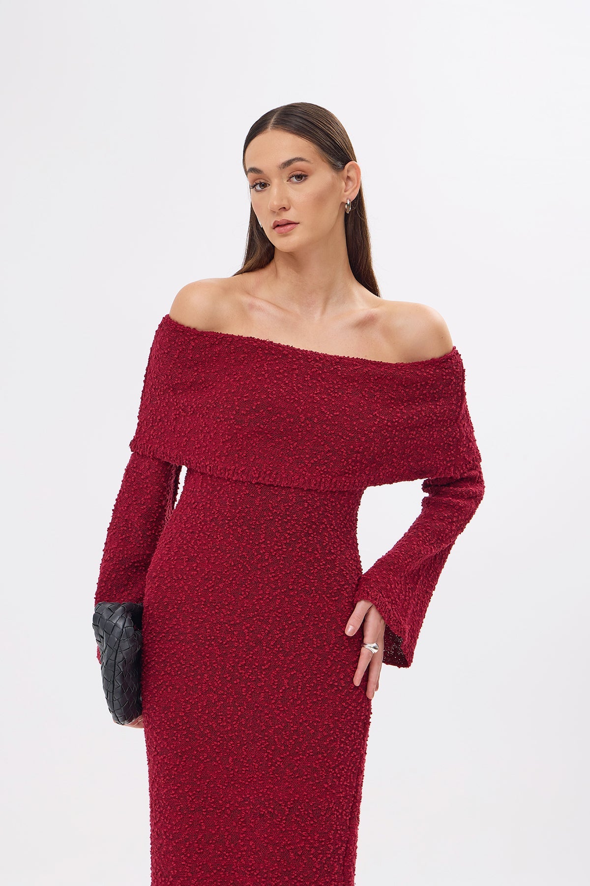 Mozto-Dora Knitted Burgundy Dress-Elbise-4-milagron.live