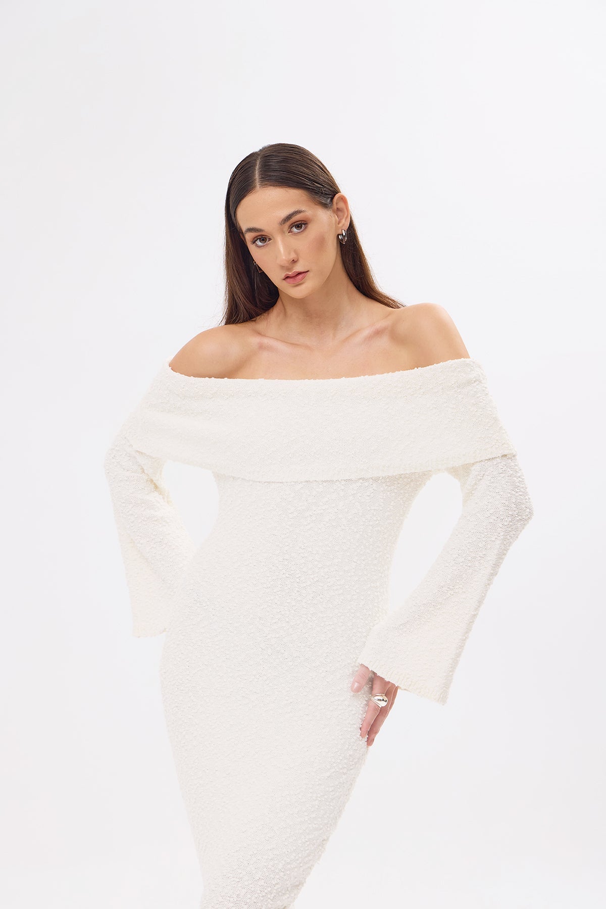 Mozto-Dora Knitted Beige Dress-Elbise-4-milagron.live