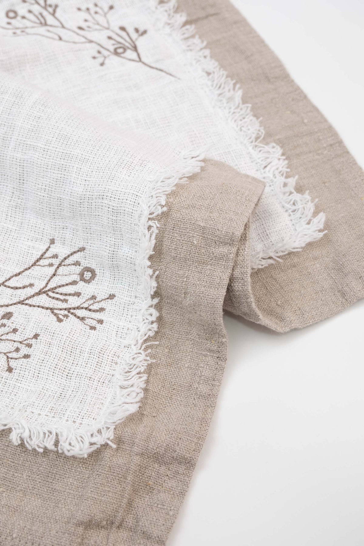 Liz Amerikan Servis | 35x50 cm | Lonse Linen | Dal Nakışlı | Püsküllü İç Çerçeve | Jojomia