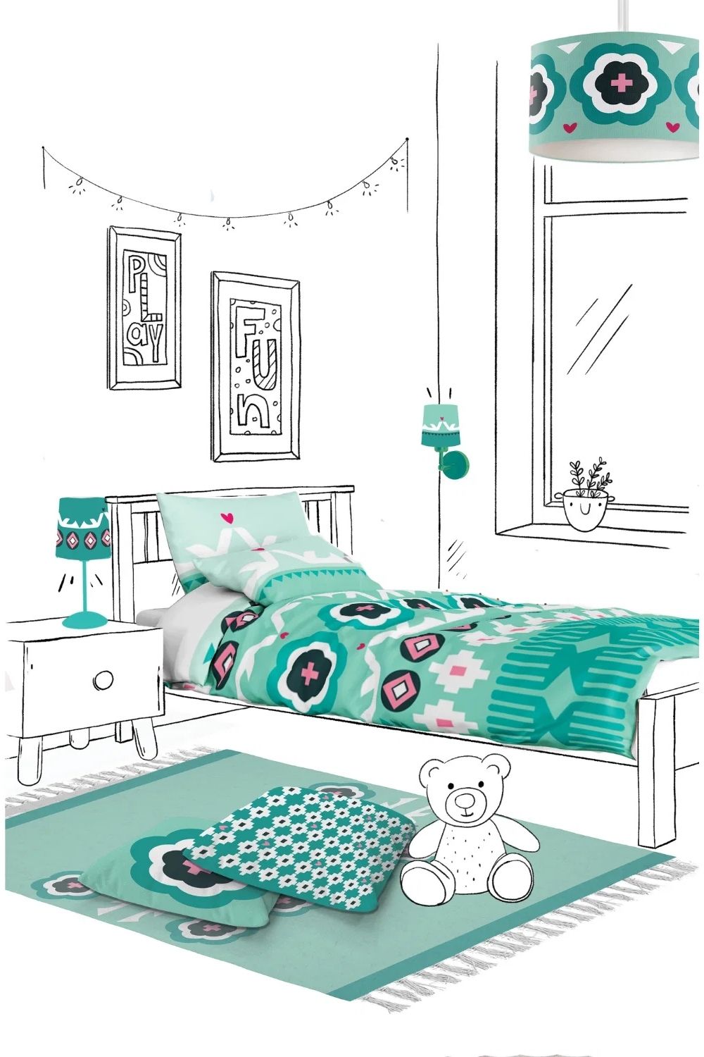 Sukha Çift Taraflı Pamuk Saten Mint Yeşili Çocuk Nevresim Seti – 140x200 Cm - 3