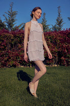 Amber İşlemeli Sırtı Açık Elbise Pastel Pembe - 3