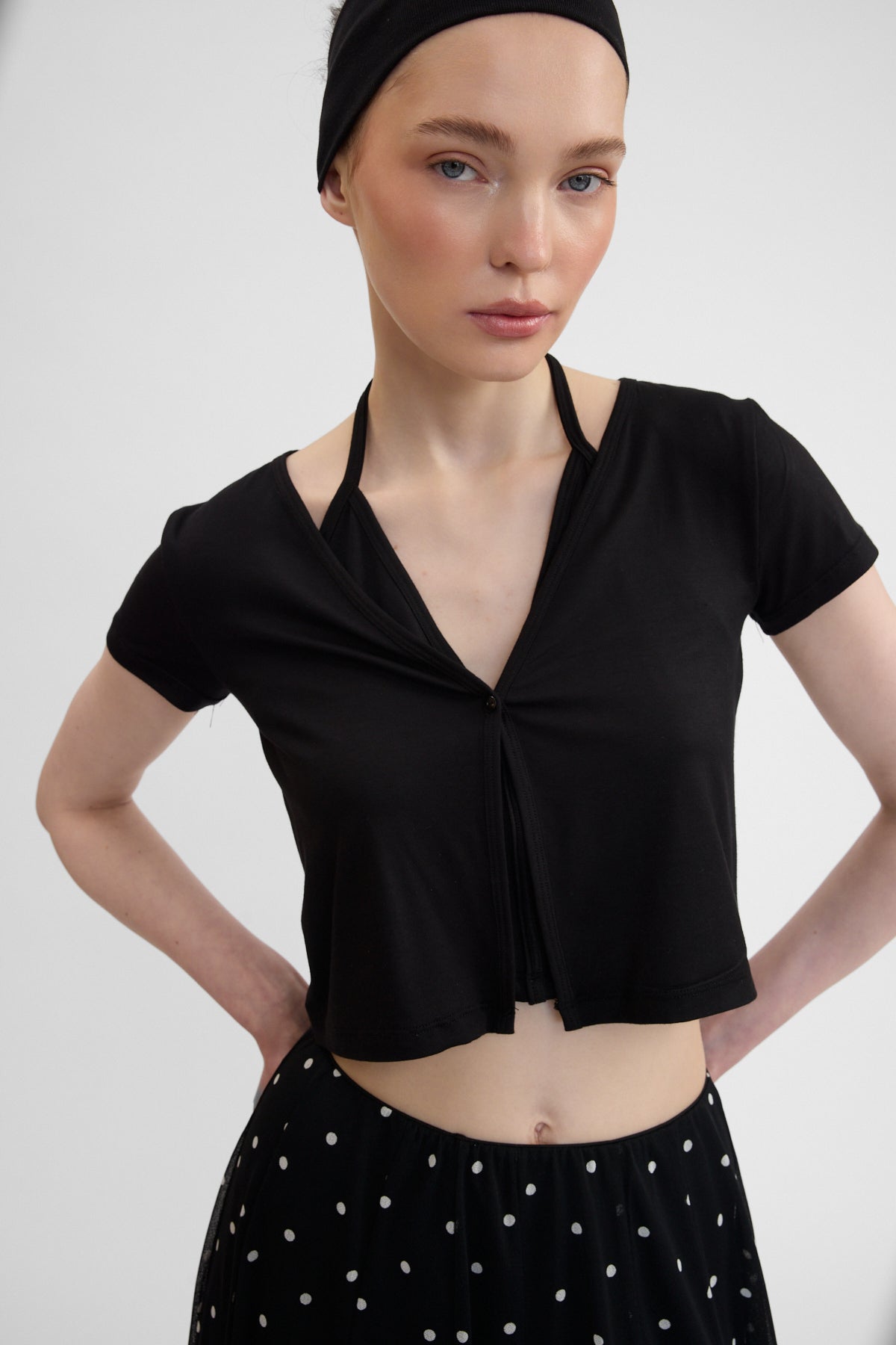 Tina Düğme Detaylı Pamuklu Bluz - Siyah - 4