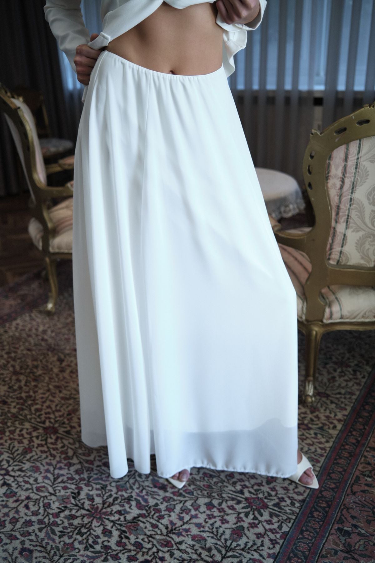 Viola Uzun Şifon Etek - Krem - 5