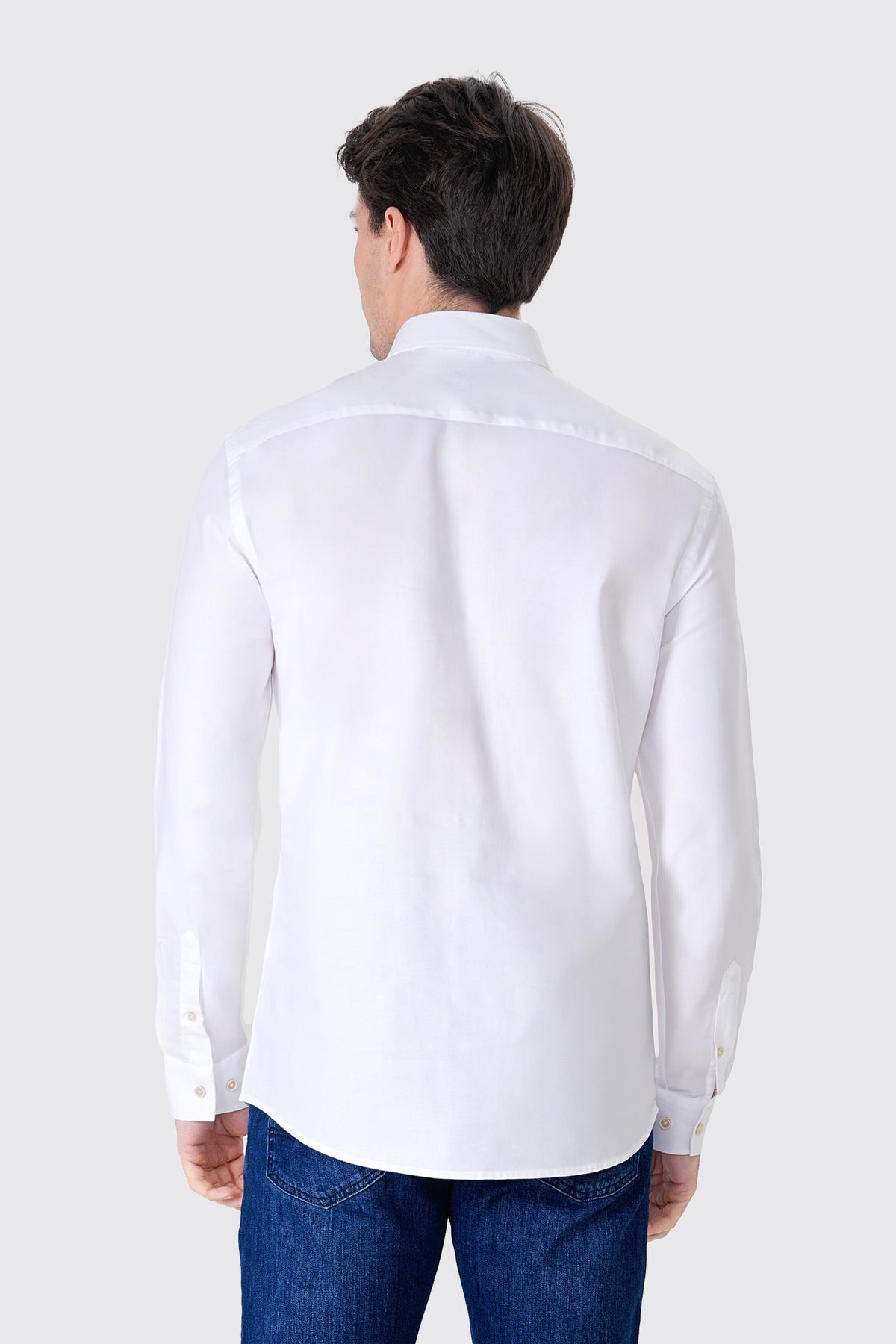 Slim Fit Oxford Erkek Gömlek, Beyaz - 3