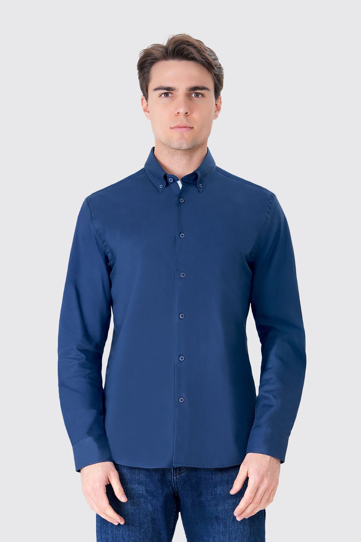 Slim Fit Oxford Erkek Gömlek, Lacivert - 2