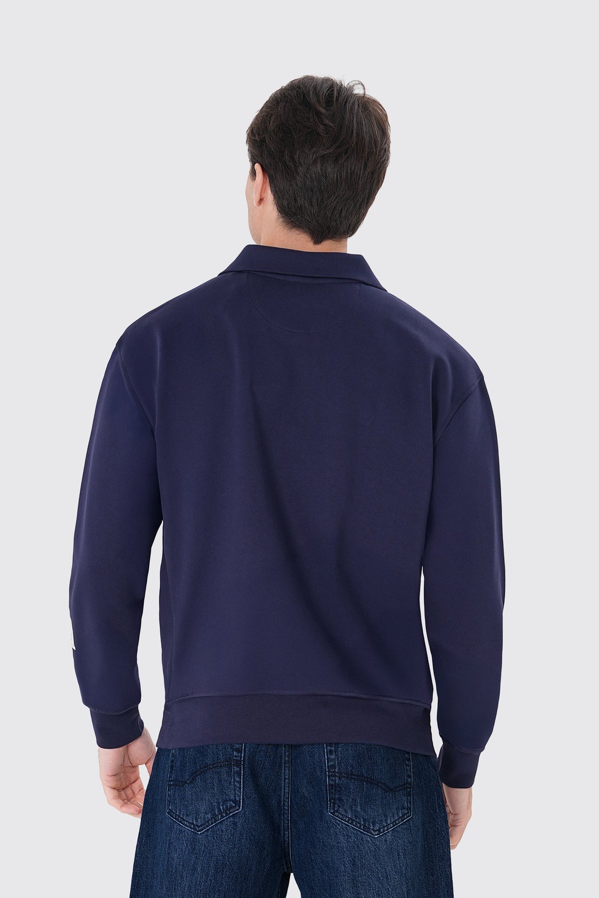 Polo Yaka Logo Nakışlı Sweatshirt, Lacivert - 2
