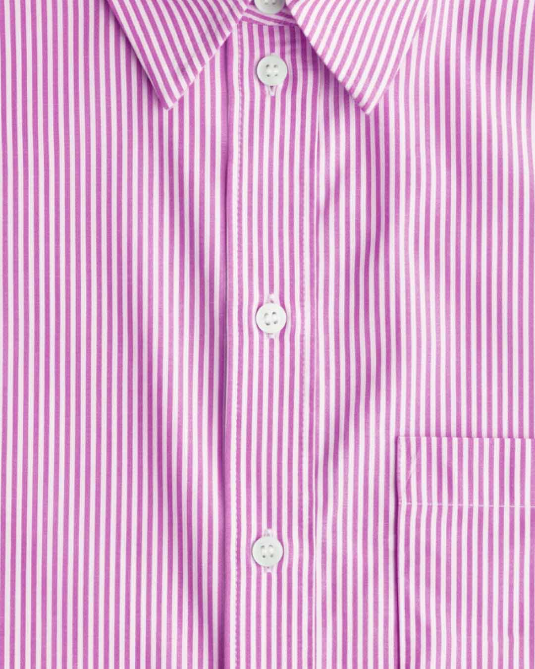 Çizgili Bol Kesim Kadın Gömlek, Pembe - 4