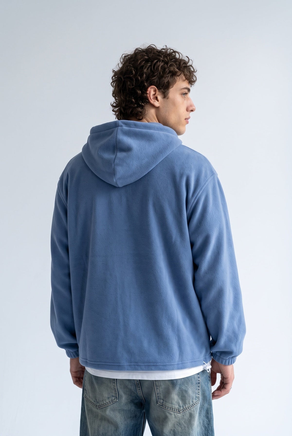 Yarım Fermuarlı Kapüşonlu Polar Sweatshirt, Koyu Mavi - 3