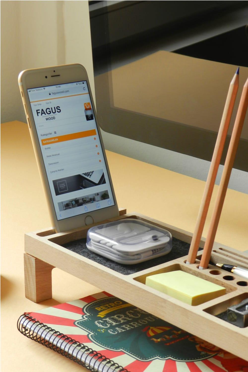 Fagus Wood-Mini Sharpy Masa Düzenleyici (Füme)-Masaüstü Organizer-5-milagron.live