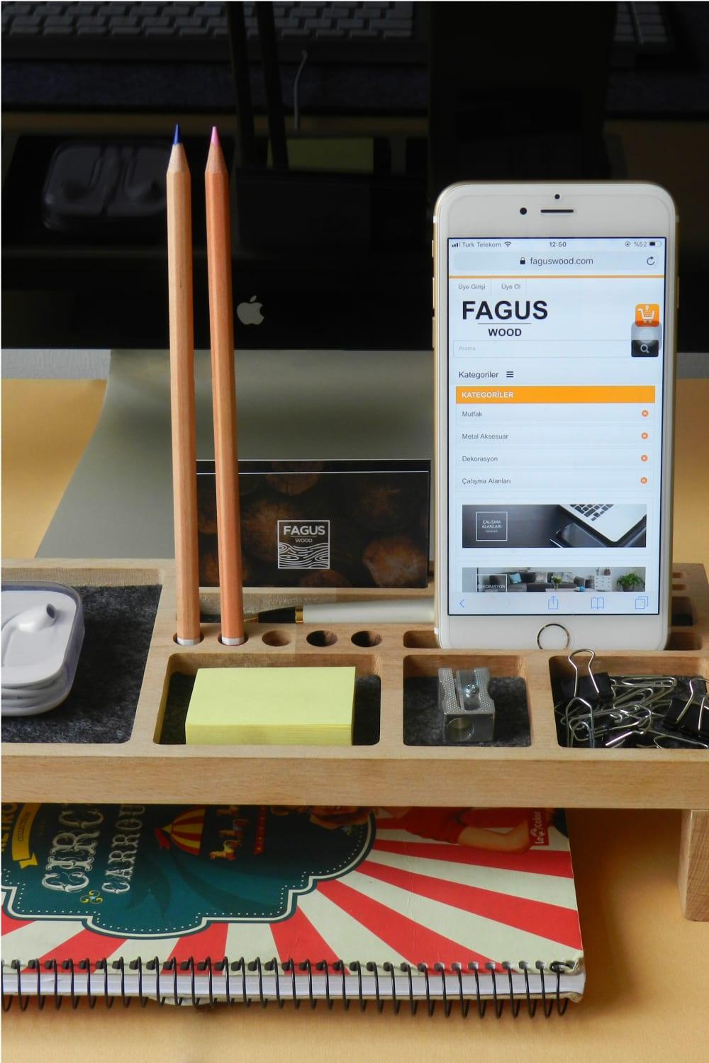Fagus Wood-Mini Sharpy Masa Düzenleyici (Füme)-Masaüstü Organizer-7-milagron.live