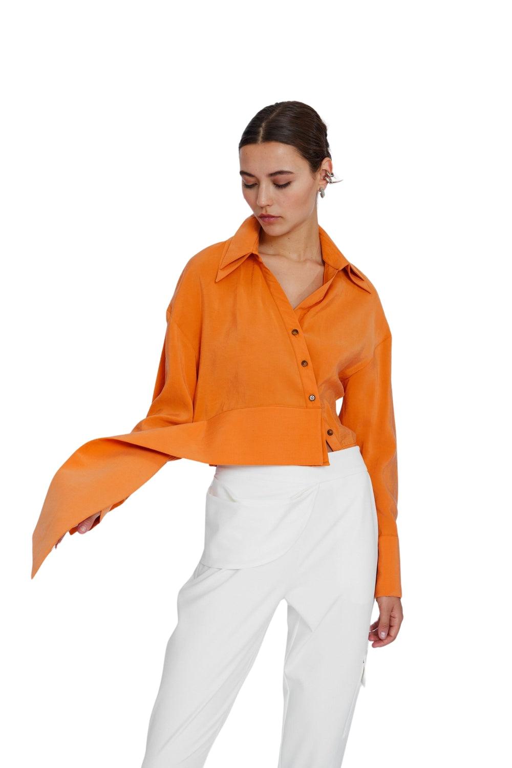 Mirimalist-Flow Oranje Cupro Gömlek-Gömlek-2-milagron.live