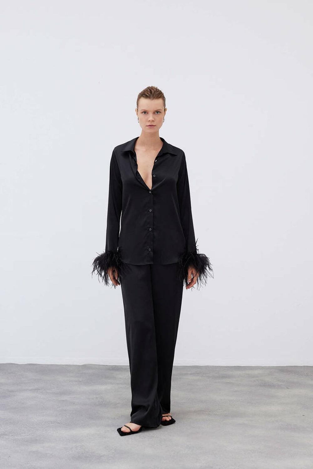 Mozto-SORUNLU - Thalia Feathered Shirt-Gömlek-1-milagron.live