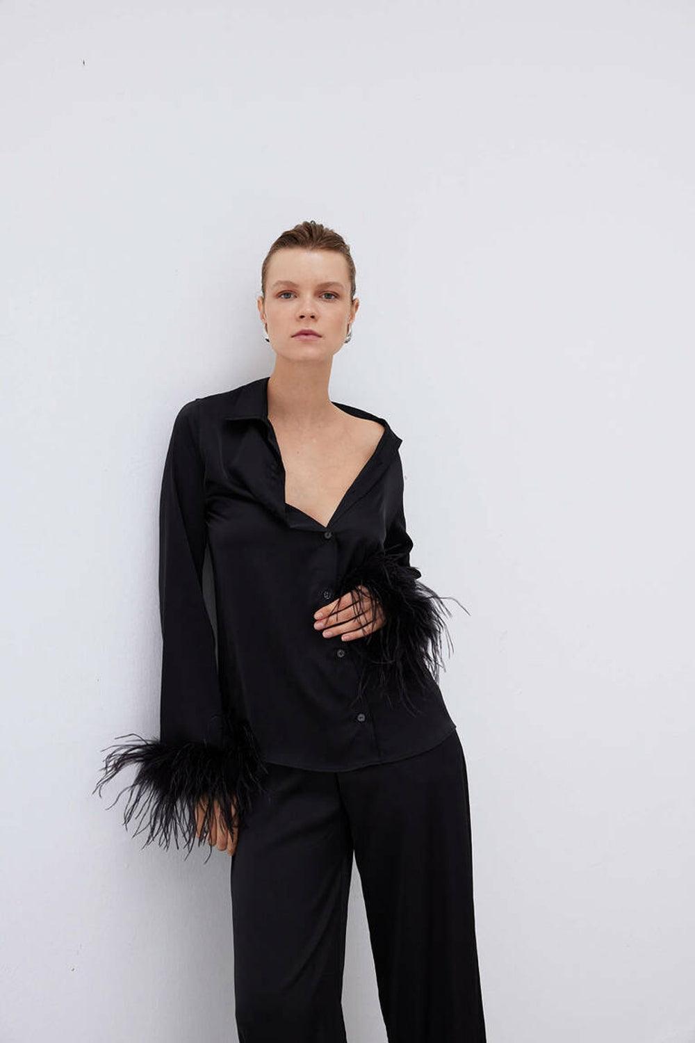 Mozto-SORUNLU - Thalia Feathered Shirt-Gömlek-5-milagron.live