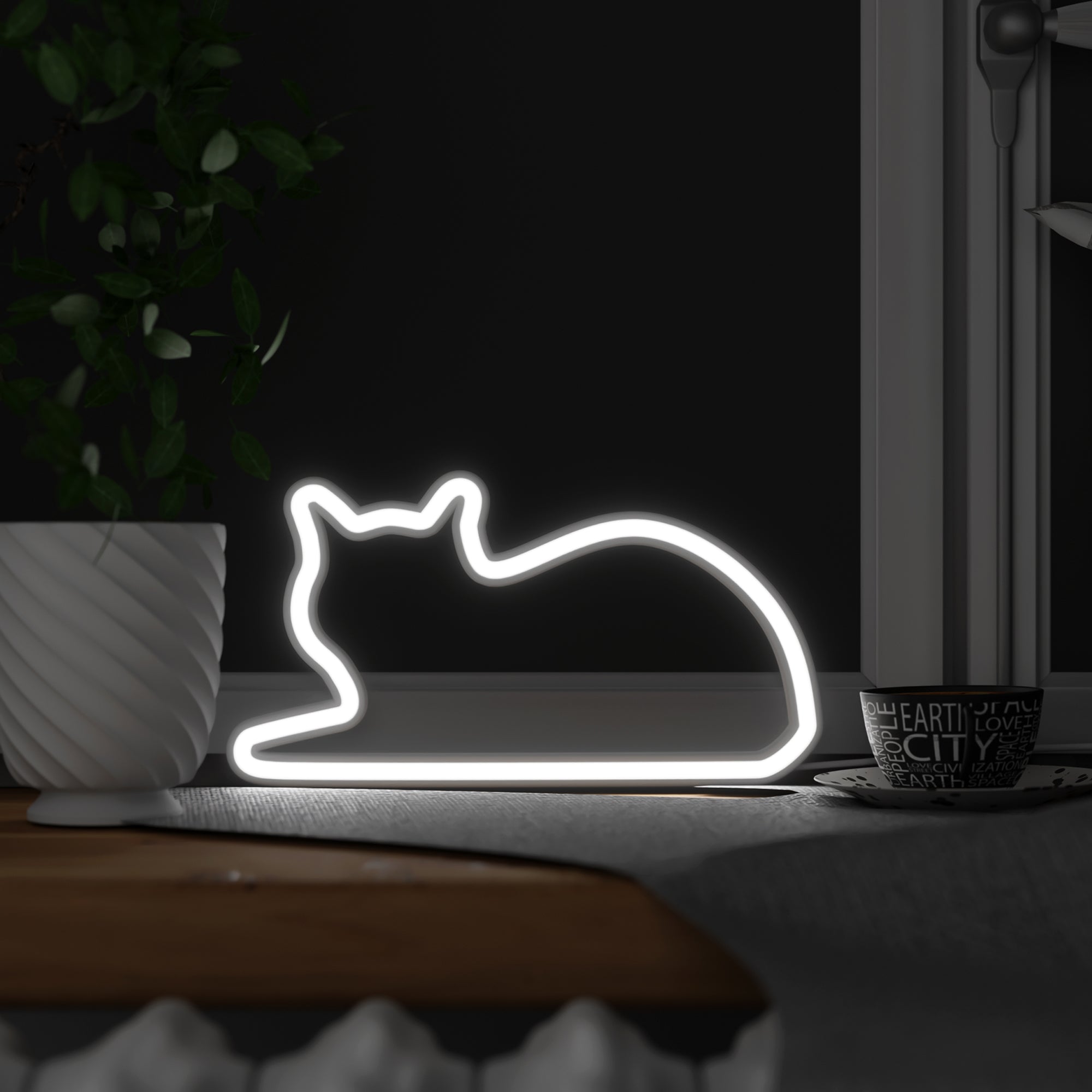 Mustard-Mustard Sitting Cat Led Işık-Gece Lambası-1-milagron.live